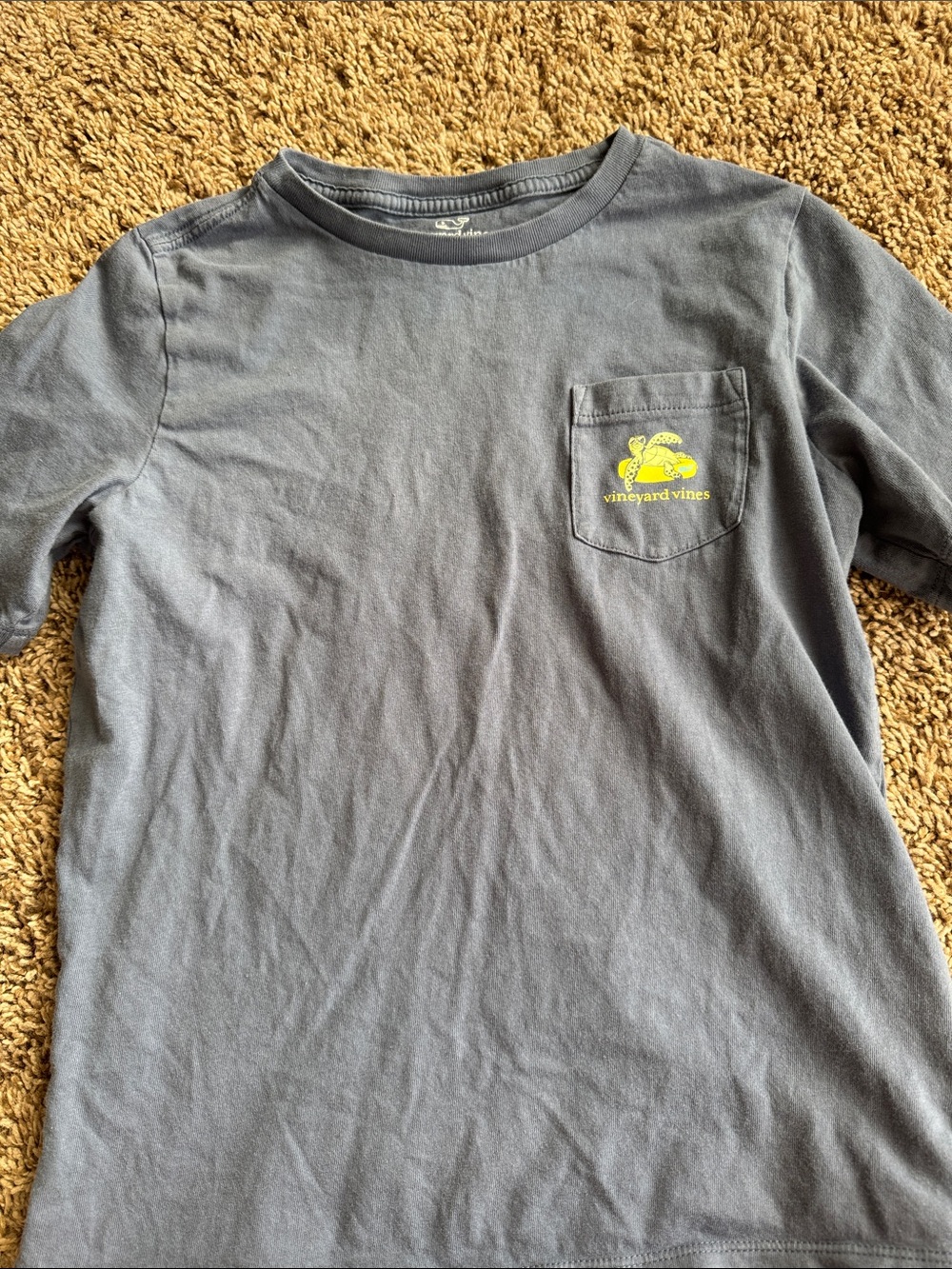 Vineyard Vines Slate Blue Short Sleeve Pocket Tee with Yellow Whale